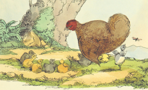 Vintage illustration: Mother hen with chicks