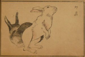 Rabbits hold a special place in Japanese culture. 19th century woodblock illustration.